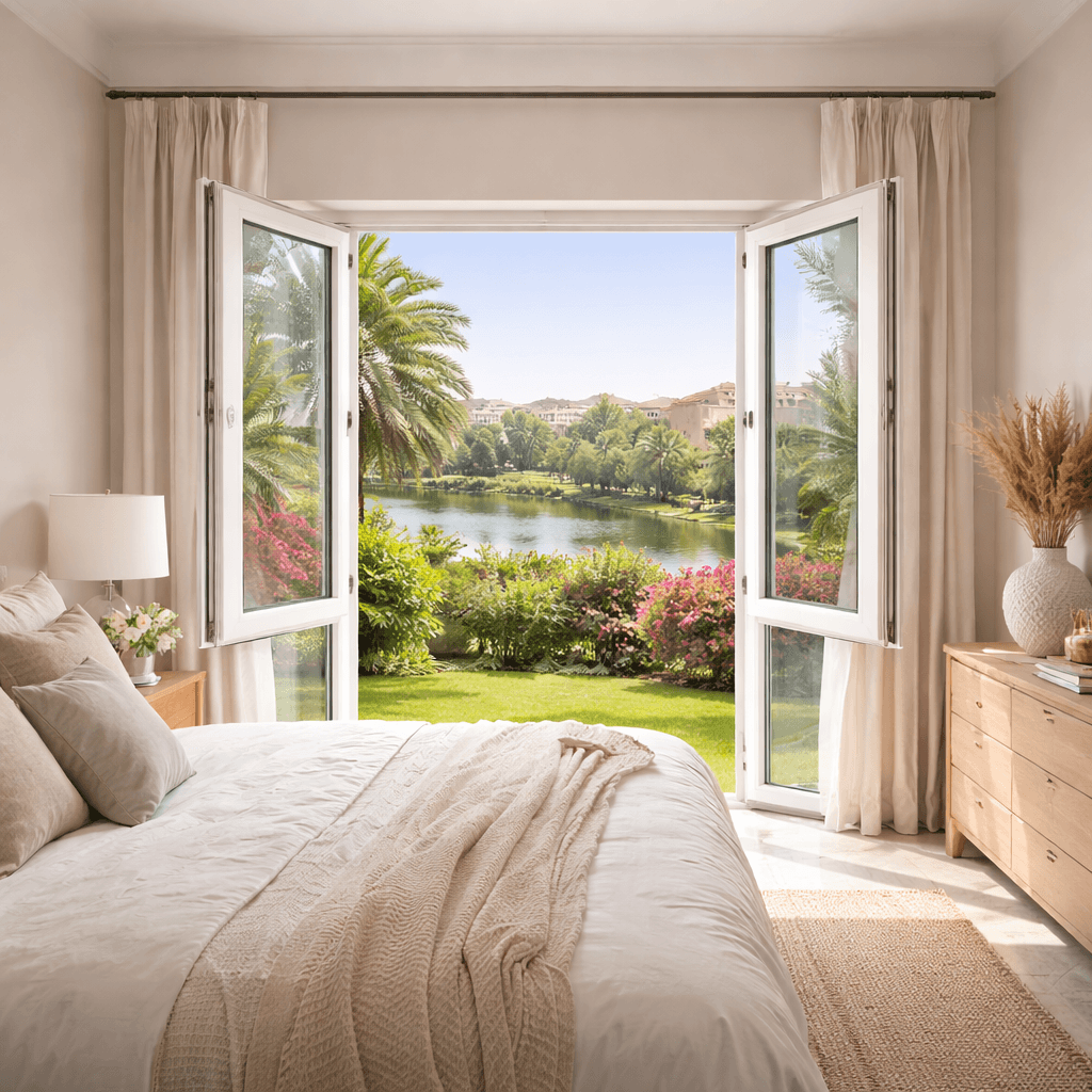 Bedroom with casement doors